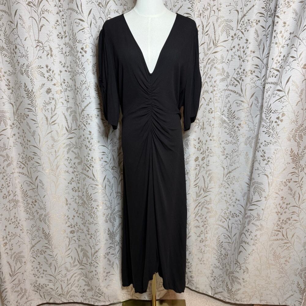 Old Navy Puff-Sleeve V-Neck Crepe Midi Dress Women XXL Black Whimsigoth Witchy